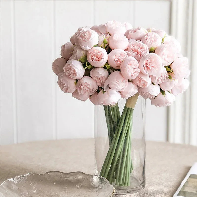 Silk Peony Wedding Bouquet with 27 Realistic Blooms