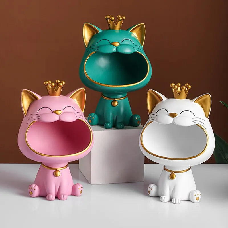 Lucky Cat Decorative Key Holder and Storage Organizer in Resin