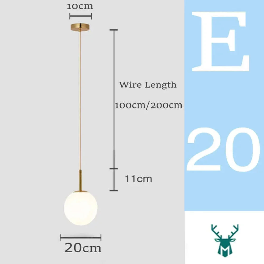Mid-Century Modern Glass Ball Pendant Light with White Shade