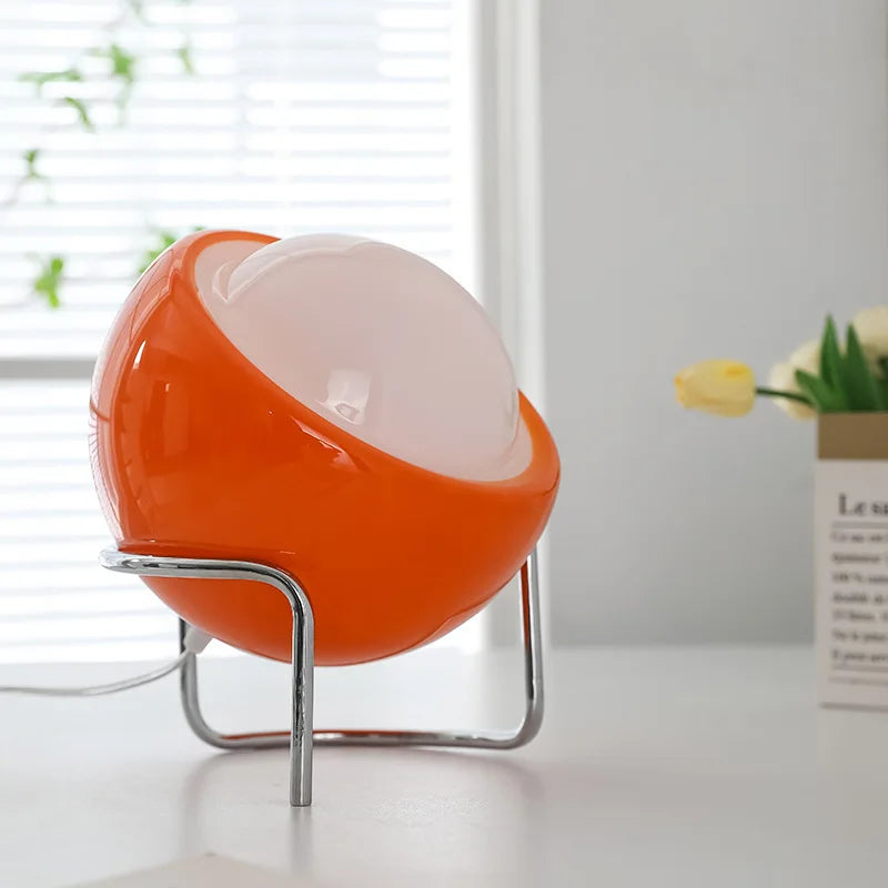 LED Table Lamp with Glass Shade in Beige or Orange, Retro Nordic Design