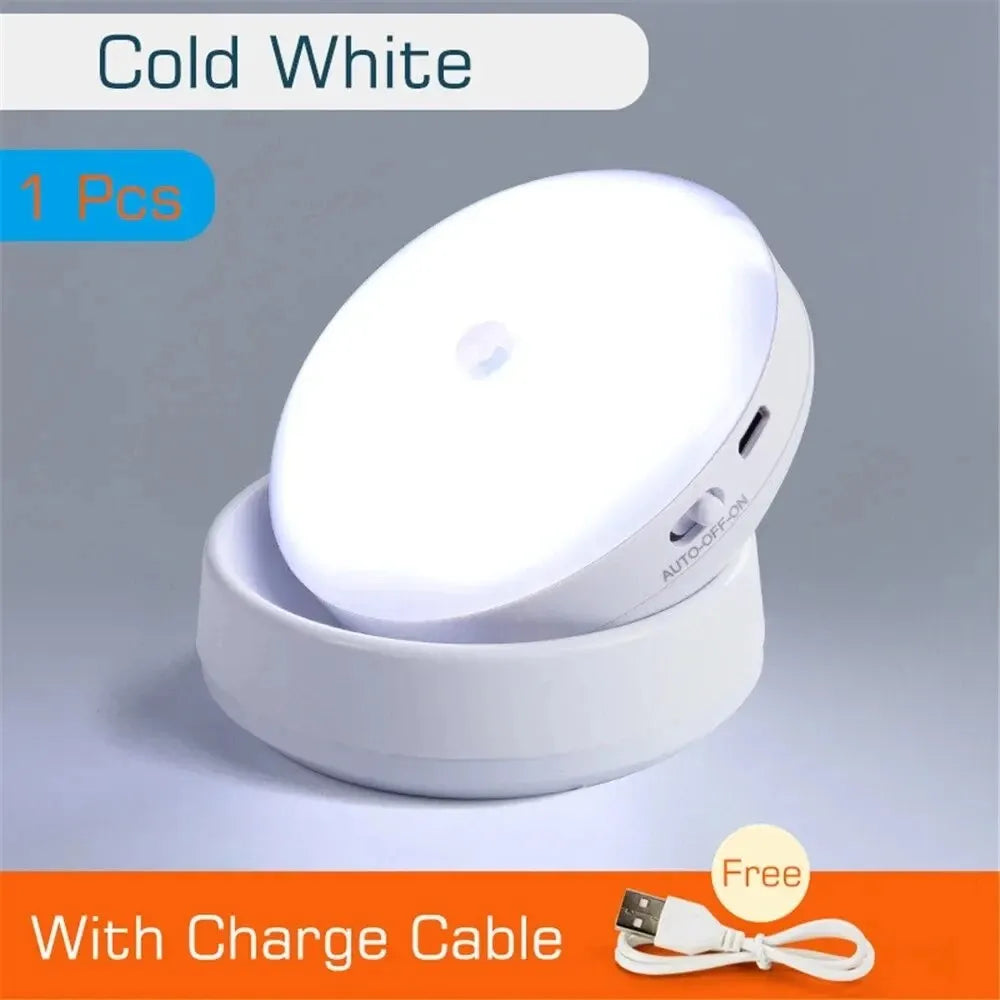 Rechargeable Motion Sensor LED Night Light with 360° Rotation and Magnetic Base