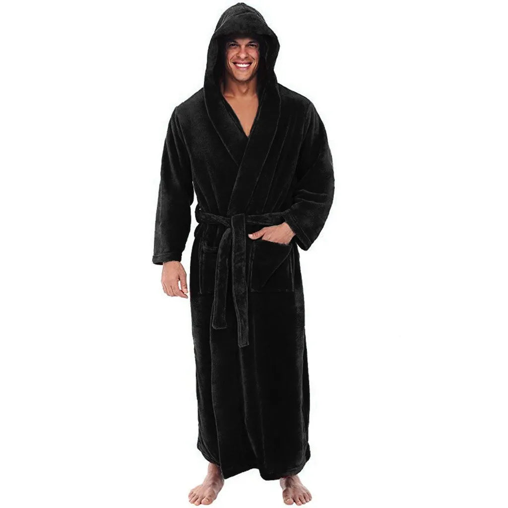 Hooded Plush Bathrobe for Men - Cozy and Warm