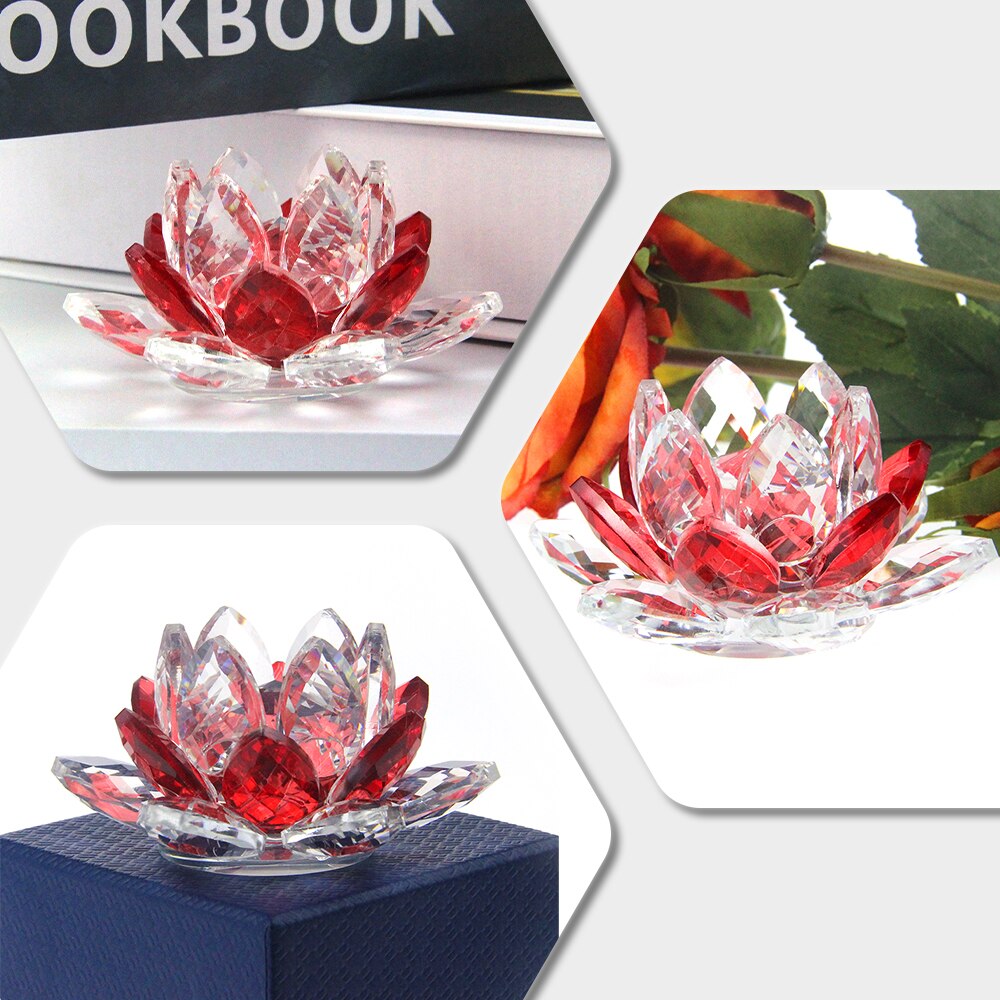 Crystal Lotus Flower Glass Paperweight - Elegant Keepsake Gift