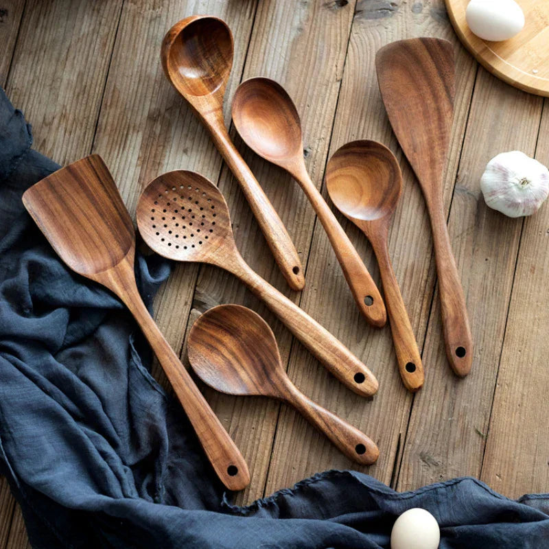 Acacia Wood Kitchen Utensil Set with Display Stand