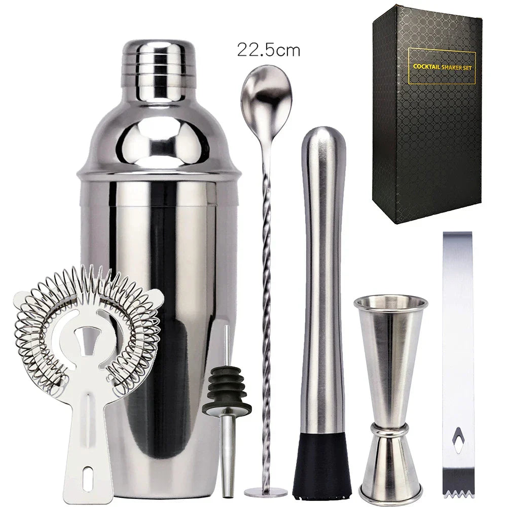 Stainless Steel Cocktail Shaker Set with Wine Rack - Eco-Friendly Bartender Tools