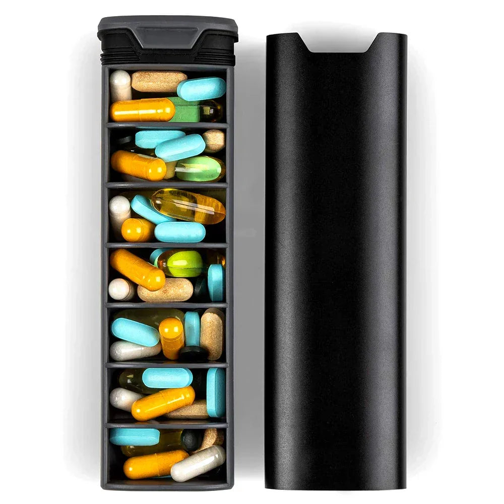 Sleek 7-Day Aluminum and Wood Pill Organizer