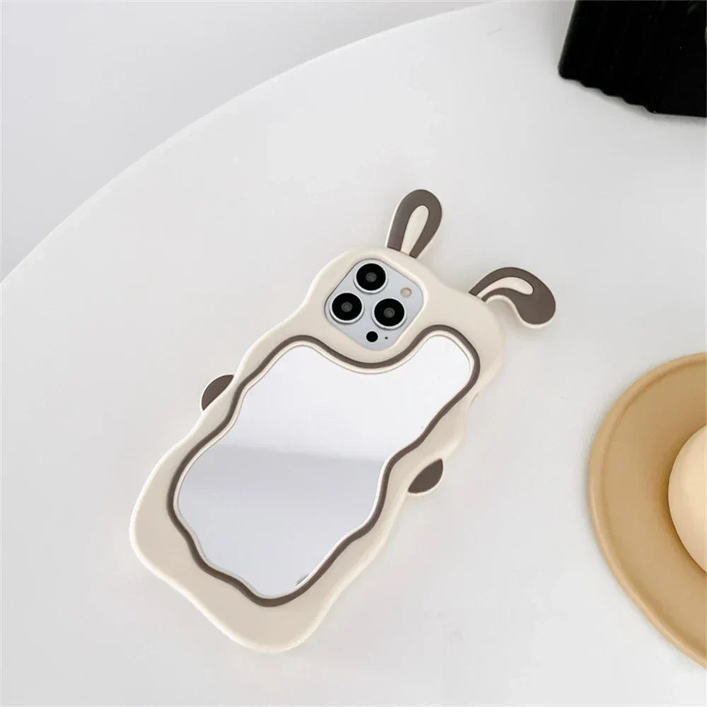 Rabbit Ear iPhone Case with Built-In Mirror, TPU Protective Cover