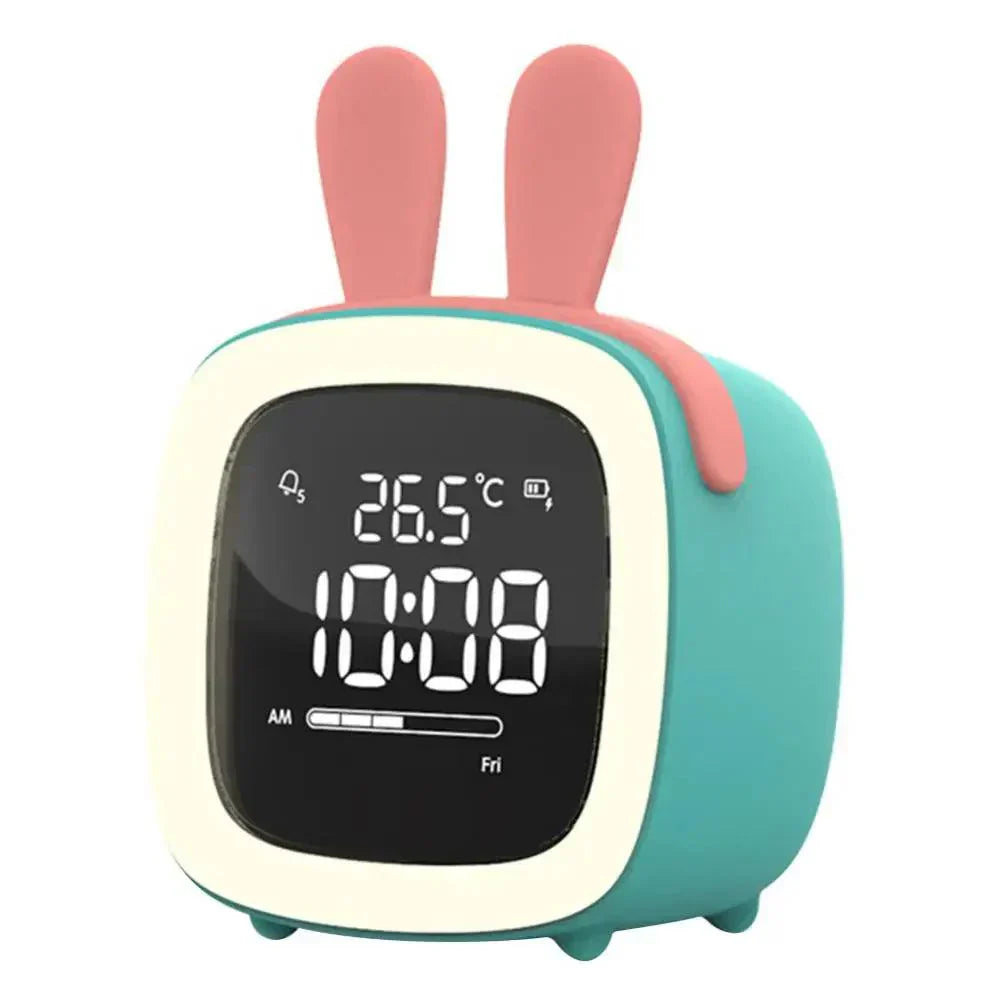 Cartoon Bunny LED Alarm Clock with Night Light – Rechargeable Digital Display for Kids