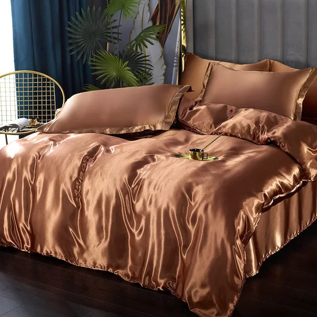 Luxurious Silk Satin Bedding Set with Duvet Cover and Pillowcases