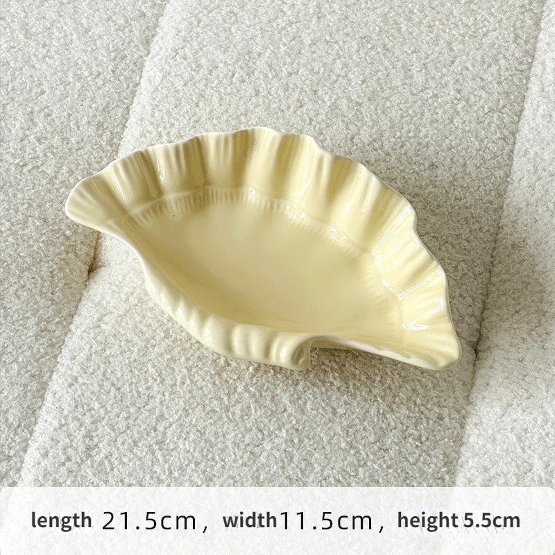 Cream Ceramic Shell Plate for Jewelry and Decor