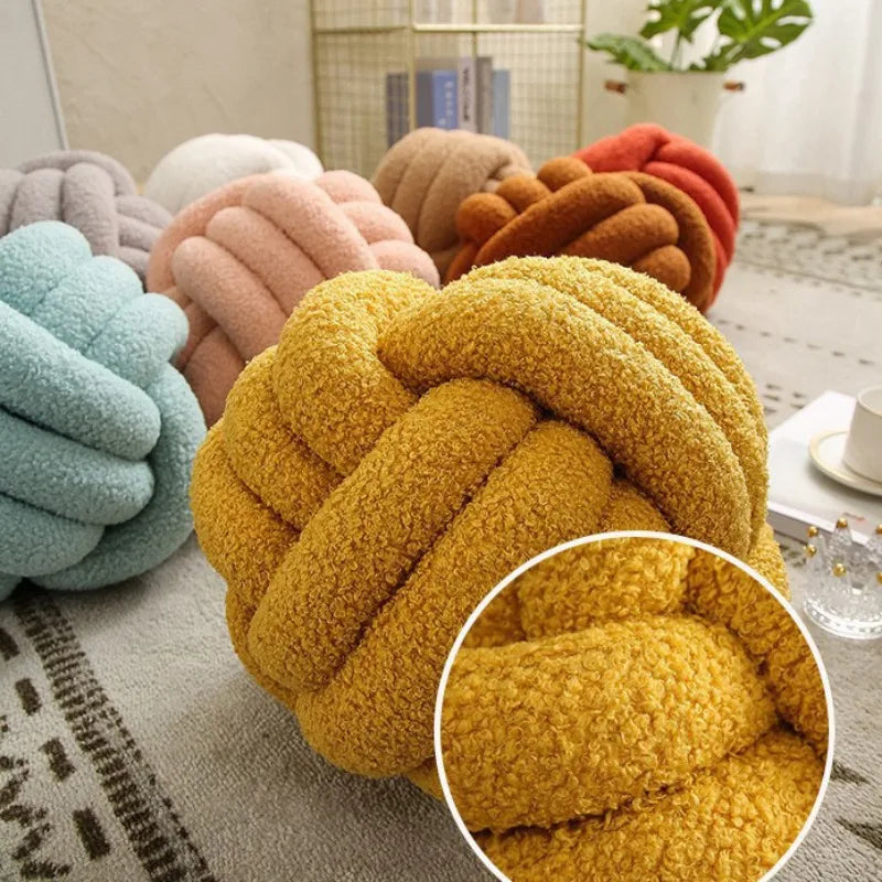 Hand-Knotted Sheepskin Ball Throw Pillow