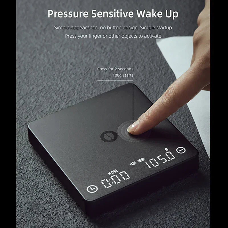 Digital Espresso Coffee Scale with Mini Smart Timer, 2 kg Capacity, USB Rechargeable, Accurate to 0.1 g