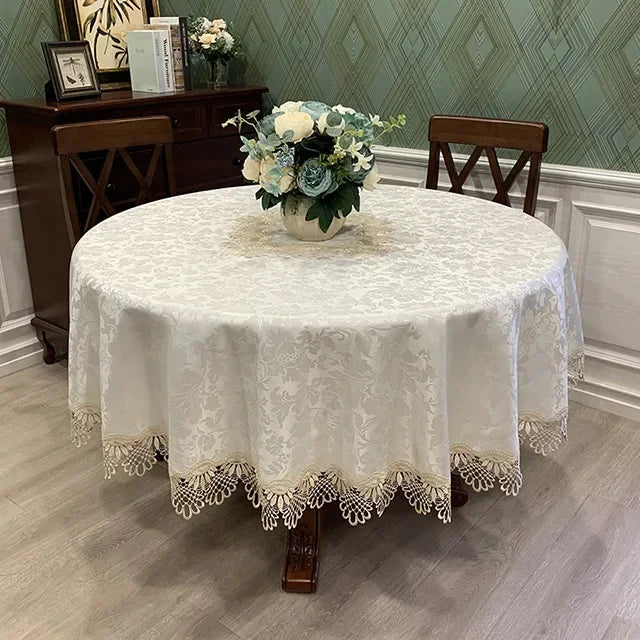 Round Victorian Lace Tablecloth with Ruffle Edges