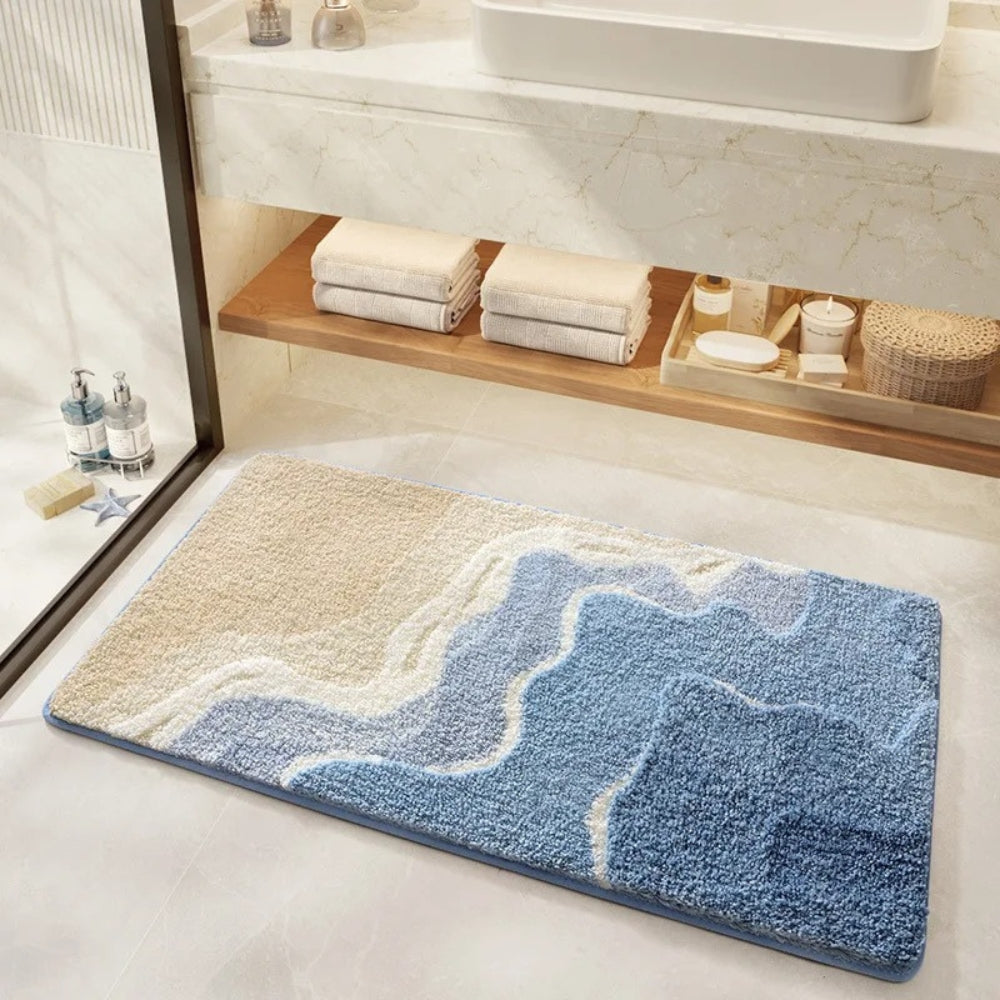 Coastal Seaside Footprint Bath Mat with Non-Slip Backing