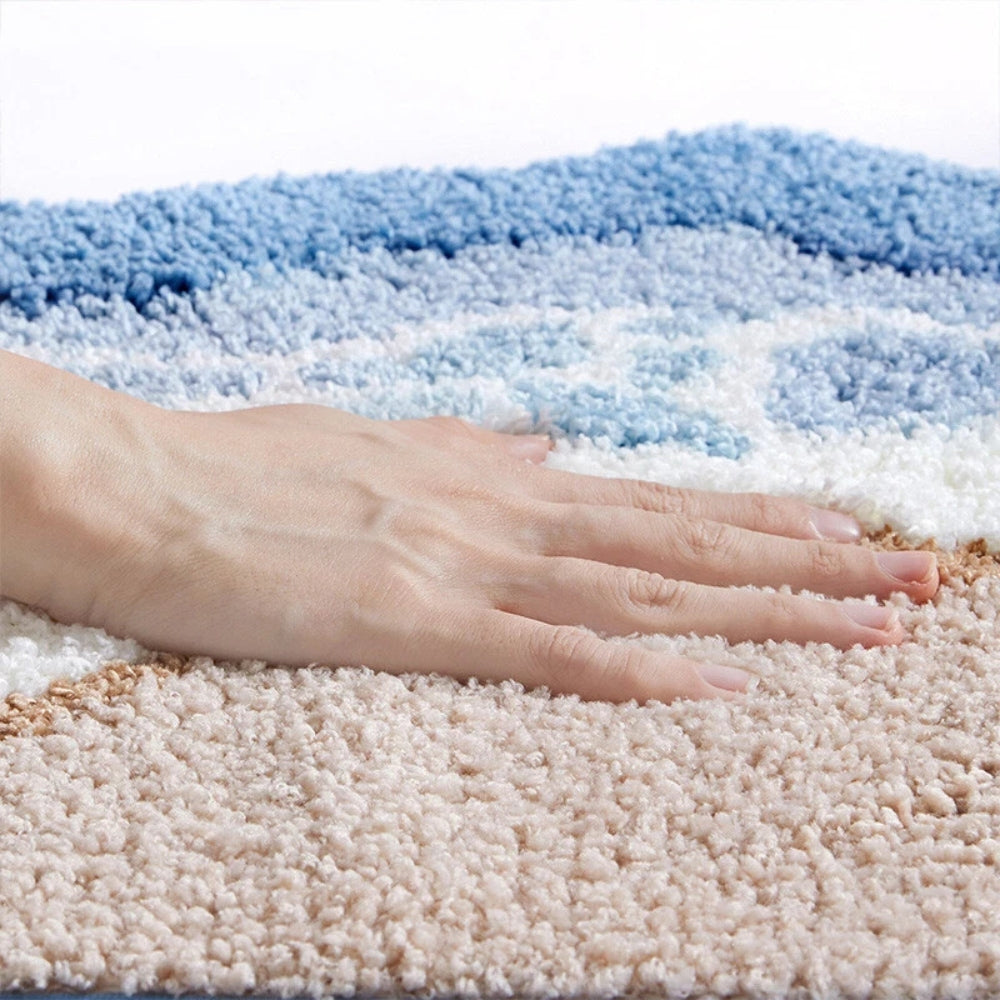 Coastal Seaside Footprint Bath Mat with Non-Slip Backing