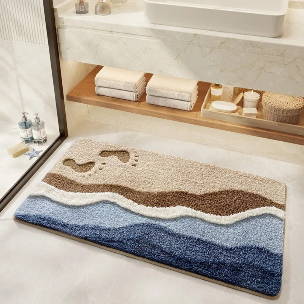 Coastal Seaside Footprint Bath Mat with Non-Slip Backing