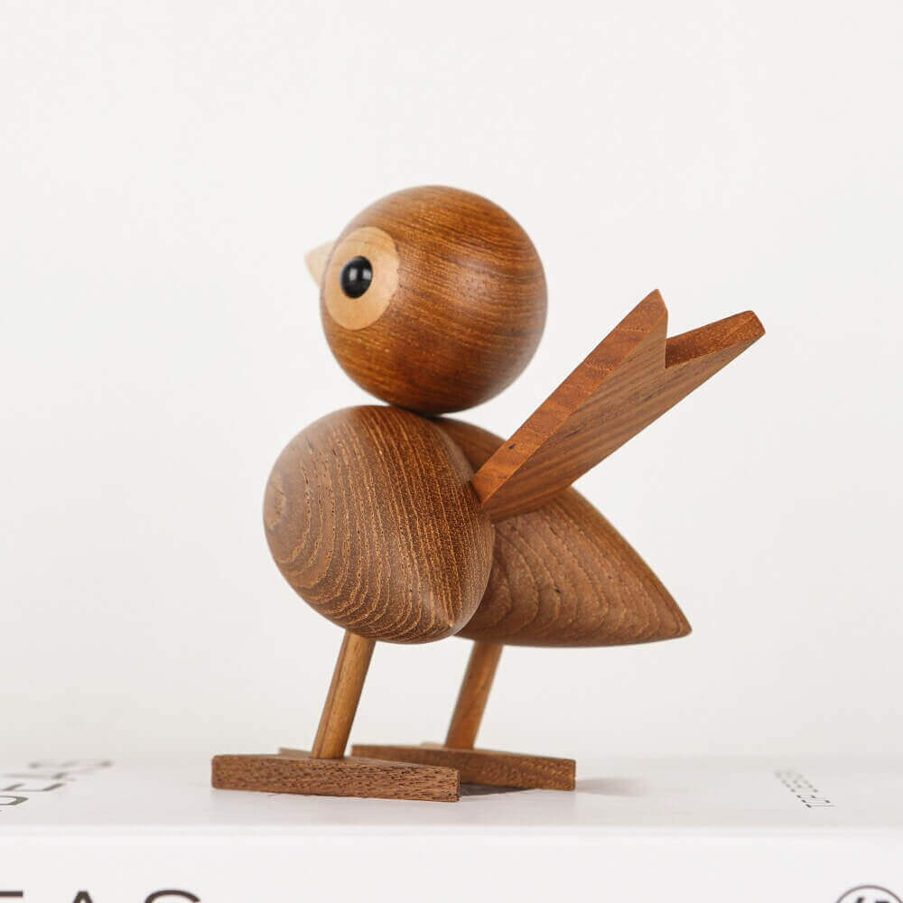 Nordic Wooden Lovebird Ornament in Natural Oak