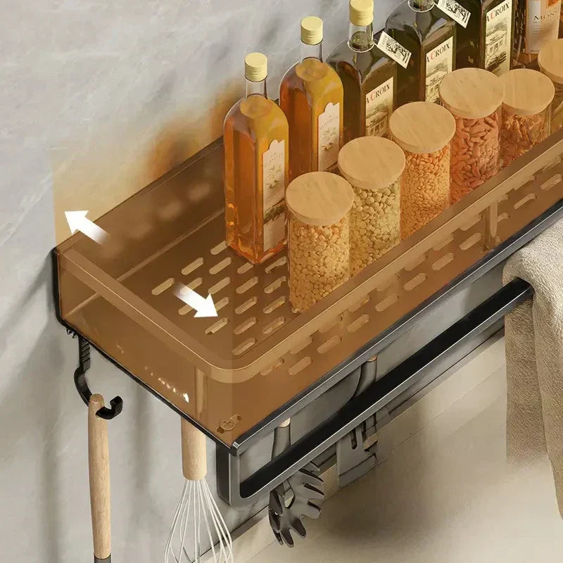 Sleek Black Aluminum Wall Shelf for Kitchen Organization