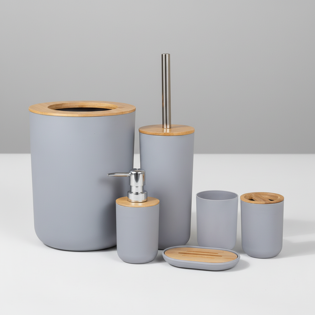 Modern Bamboo Bathroom Accessory Set
