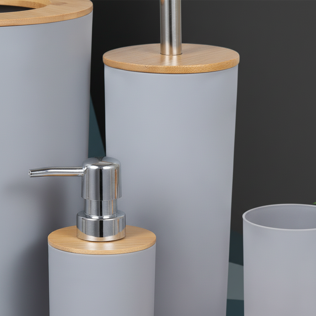Modern Bamboo Bathroom Accessory Set