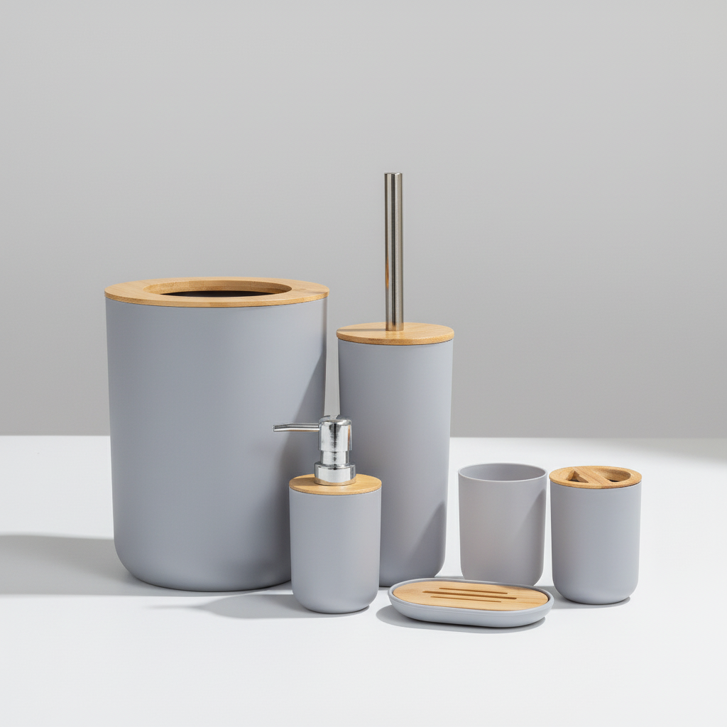 Modern Bamboo Bathroom Accessory Set