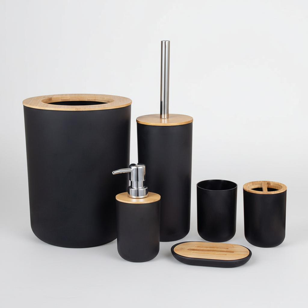 Modern Bamboo Bathroom Accessory Set