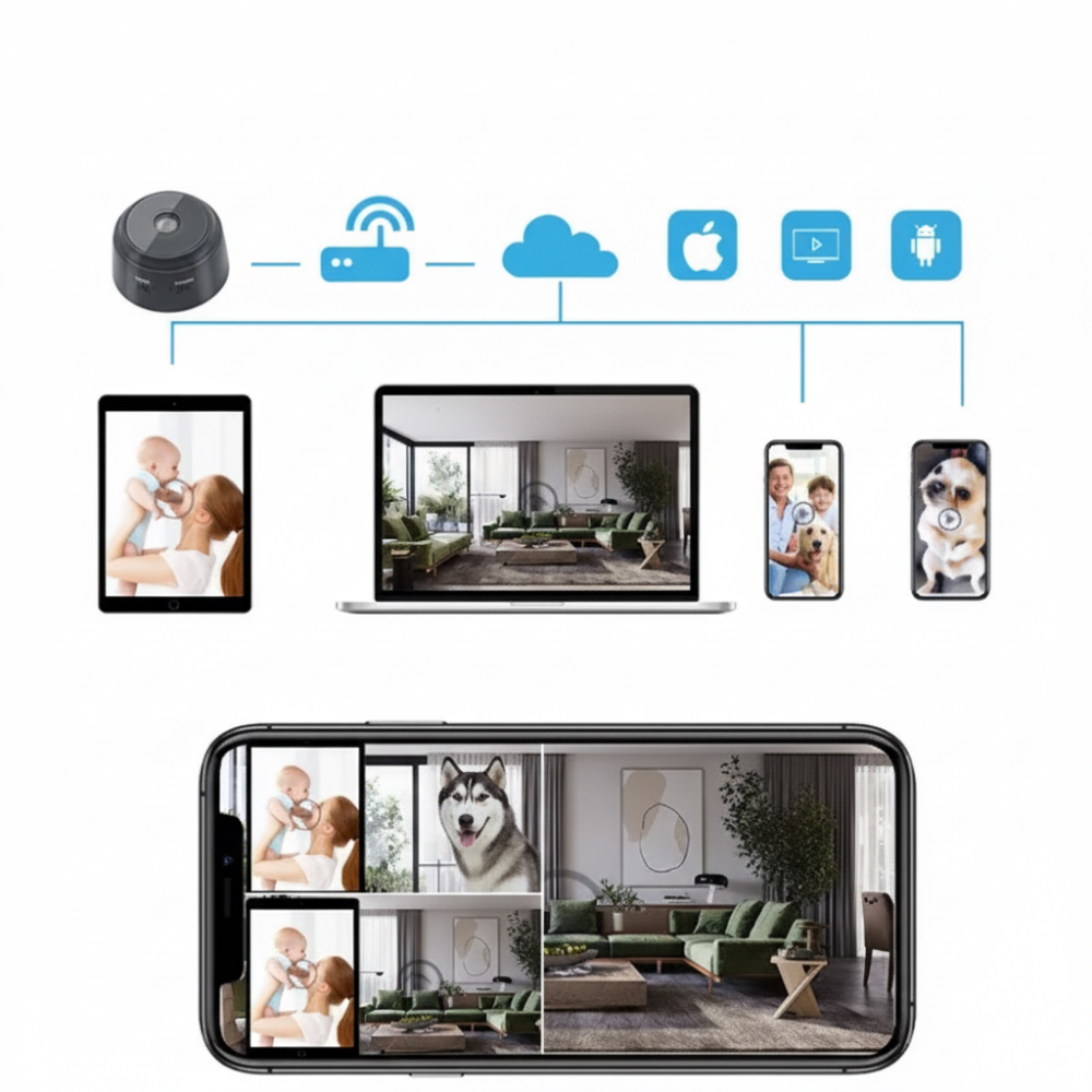 Wireless Mini WiFi Security Camera with Night Vision and Magnetic Mount