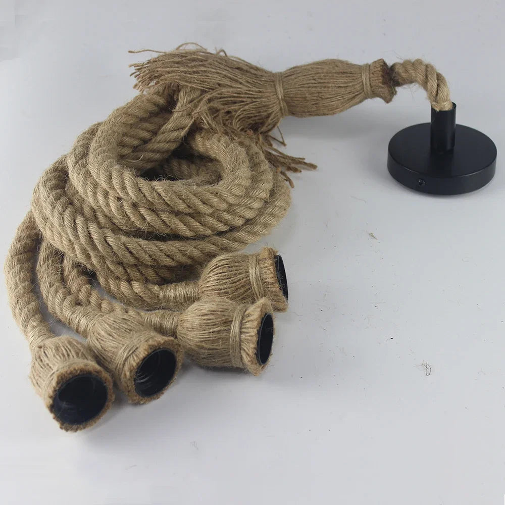 Vintage Hemp Rope Pendant Light with Adjustable Lengths