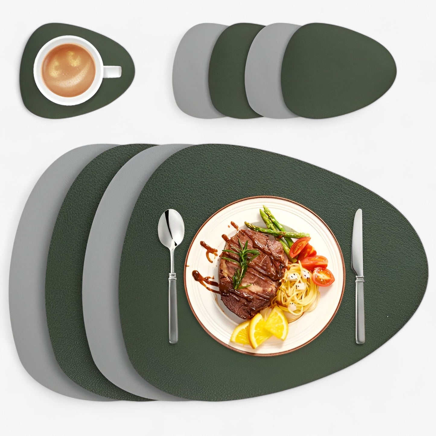 Reversible Oval Placemats with Coasters - Elegant Heat-Resistant Dining Mats