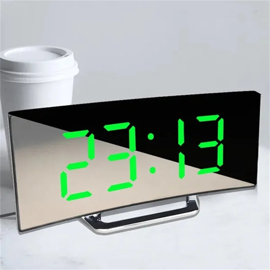Curved LED Digital Alarm Clock with USB Charging and Snooze Function