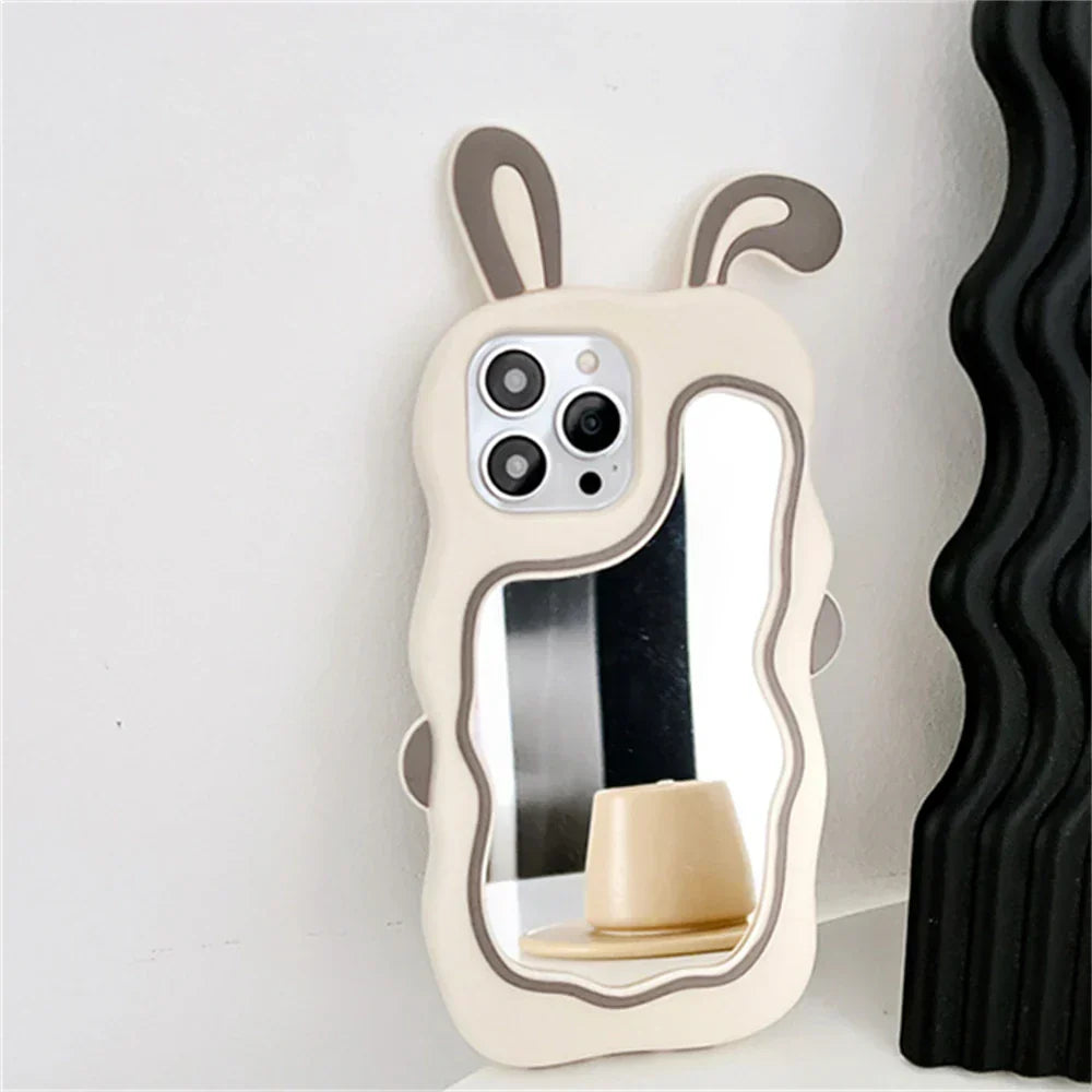 Rabbit Ear iPhone Case with Built-In Mirror, TPU Protective Cover
