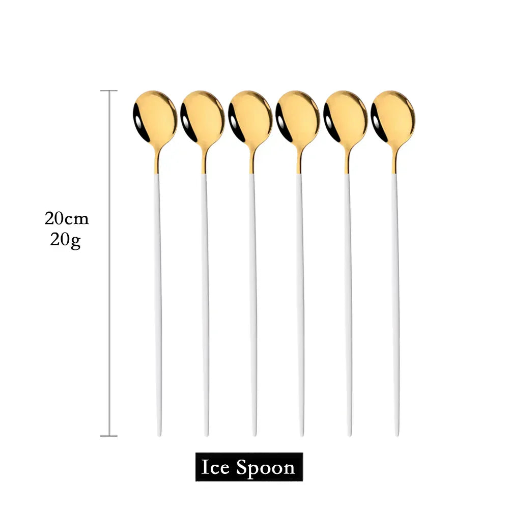 Golden Stainless Steel Long Handle Spoon Set for 6