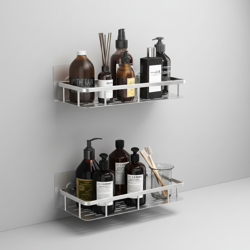 Self-Adhesive Corner Bathroom Shelf for Tiles and Glass