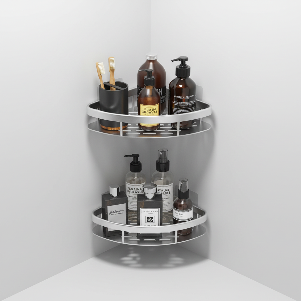 Self-Adhesive Corner Bathroom Shelf for Tiles and Glass