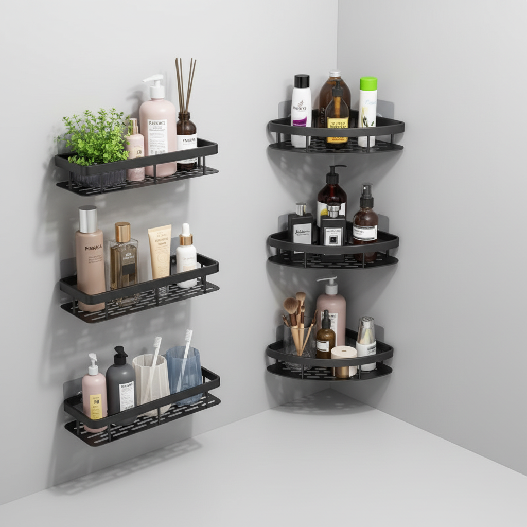 Self-Adhesive Corner Bathroom Shelf for Tiles and Glass