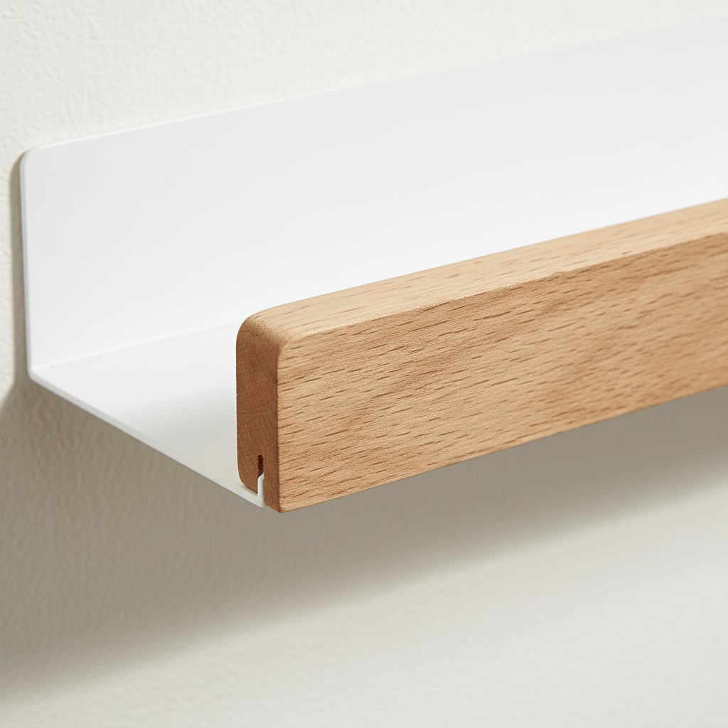 Self-Adhesive Solid Wood Wall Shelf - Water-Resistant, Space-Saving Design