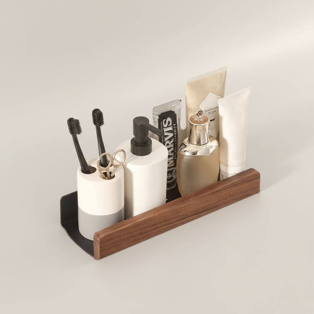 Self-Adhesive Solid Wood Wall Shelf - Water-Resistant, Space-Saving Design