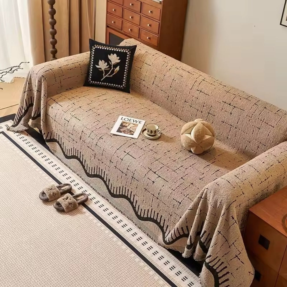Fringed Microfiber Sofa Cover in Solid Color