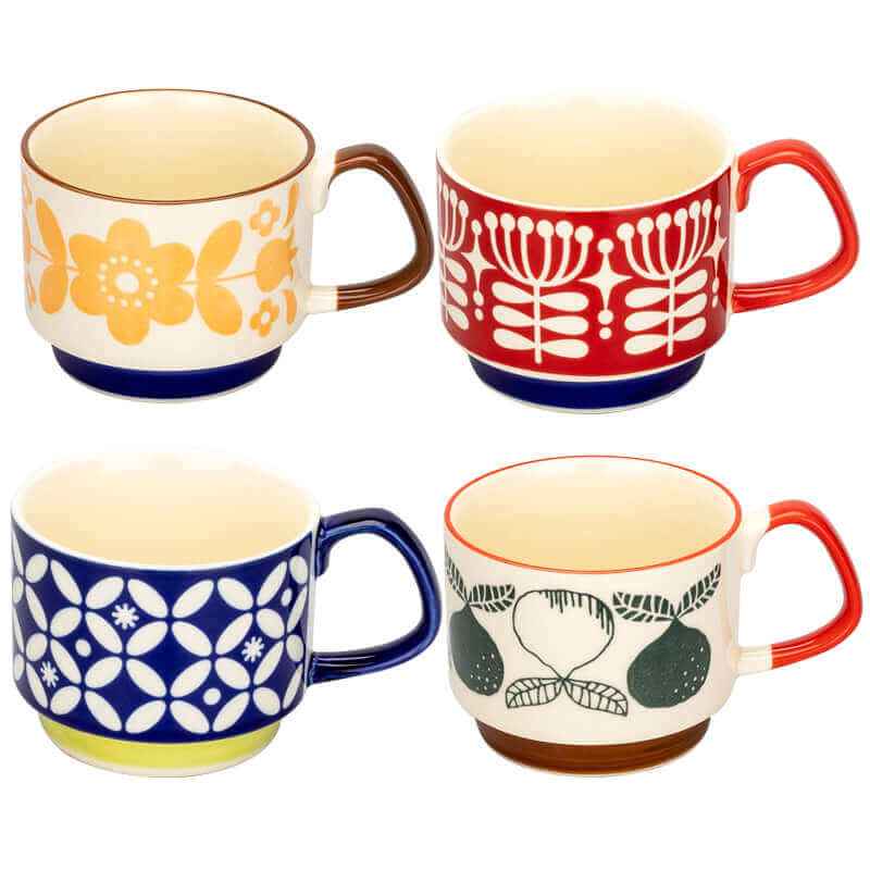 Retro Ceramic Coffee Mugs in Mid-Century Modern Style – 8 Unique Patterns