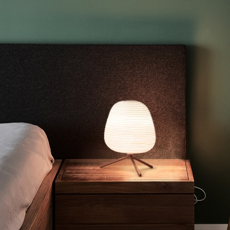 Japanese-Inspired Glass Table Lamp with Metal Base