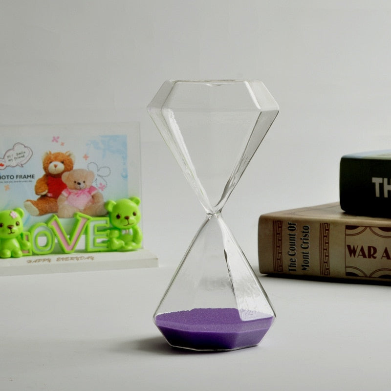 Diamond-Shaped Glass Hourglass with Colorful Sand - 5 to 60 Minute Timer