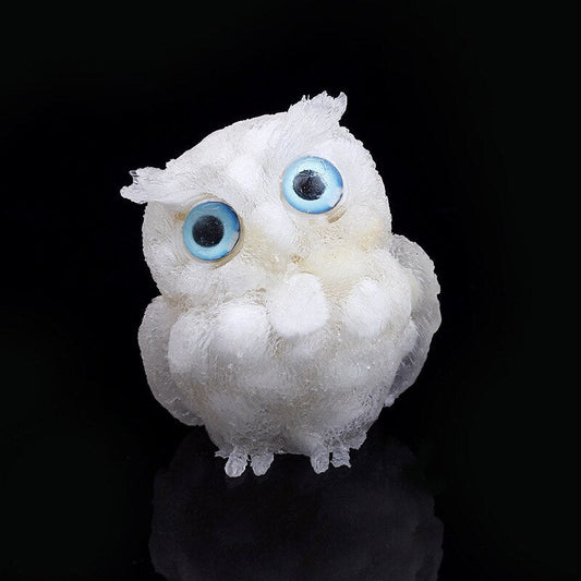 Handmade Natural Crystal Owl Figurine Sculpture