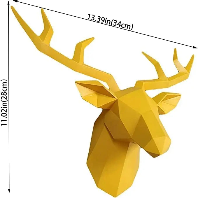 3D Geometric Deer Head Wall Sculpture in Resin