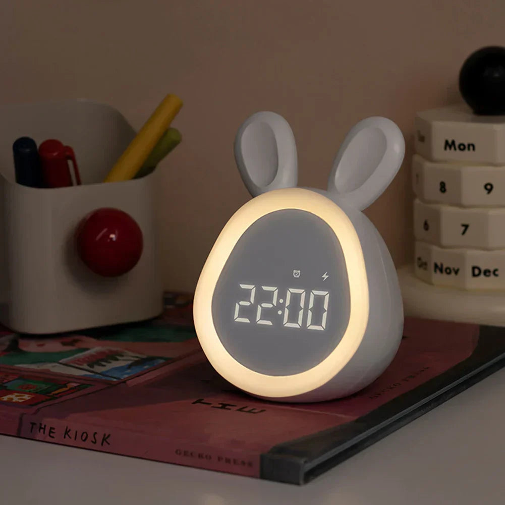 Bunny-Shaped Kids Alarm Clock with LED Display and Night Light