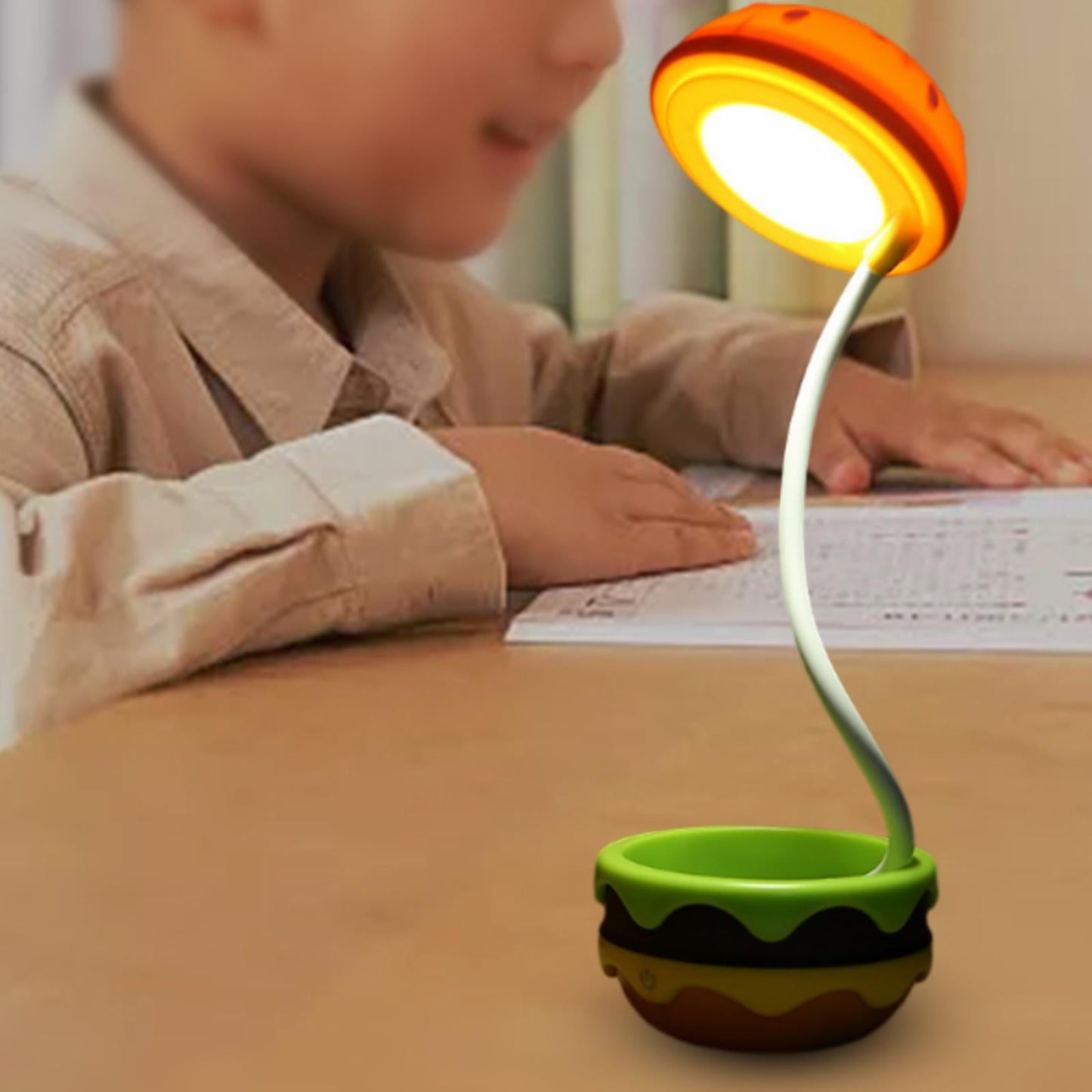 Foldable Wireless Hamburger Table Lamp with Adjustable Brightness