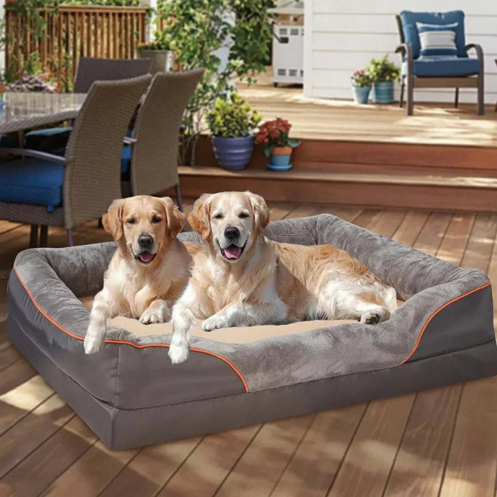 Waterproof Orthopedic Dog Bed with Memory Foam Support and Elevated Pillow