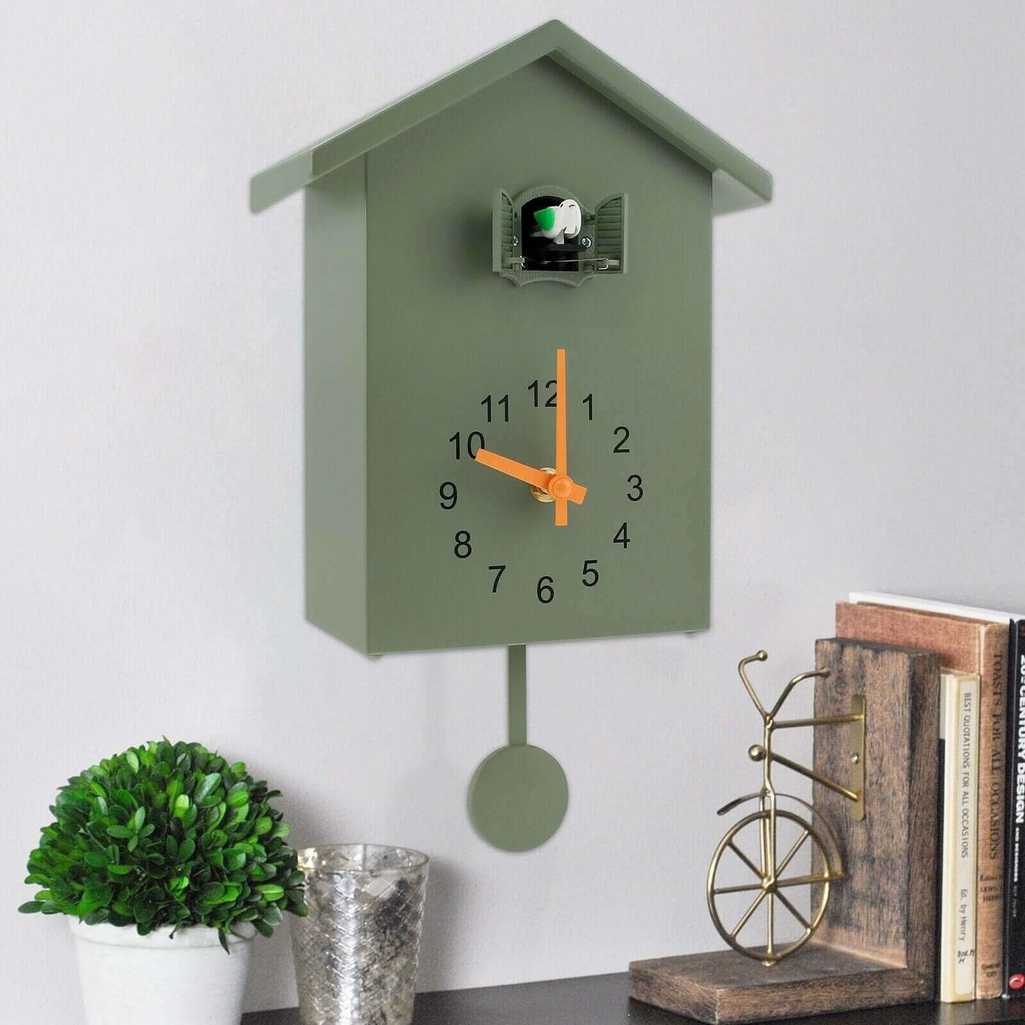 Contemporary Cuckoo Quartz Wall Clock in White, Blue, or Green