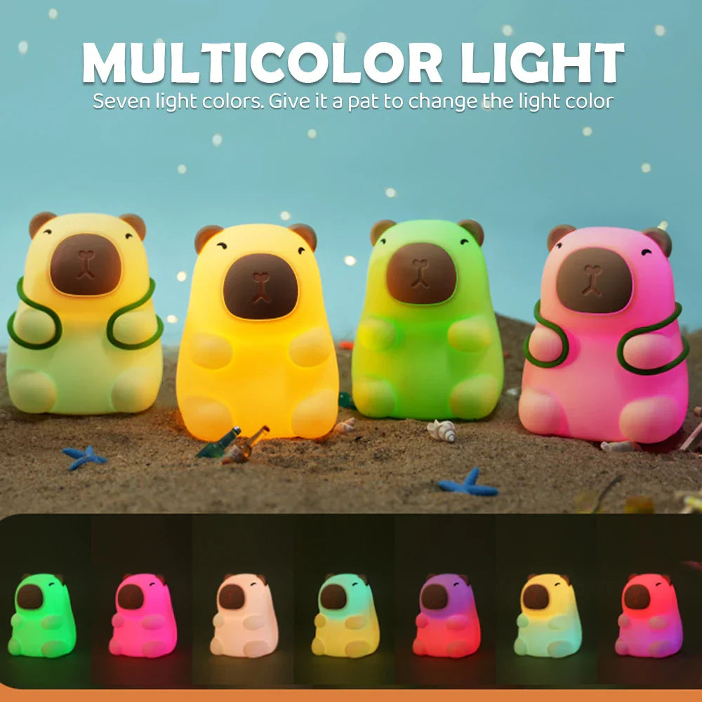 Silicone Capybara Night Light - Dimmable Warm White & RGB, Rechargeable