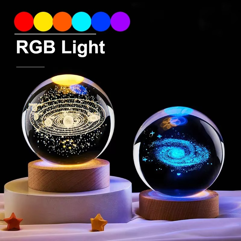 RGB Crystal Ball Night Light with Milky Way and Moon Design