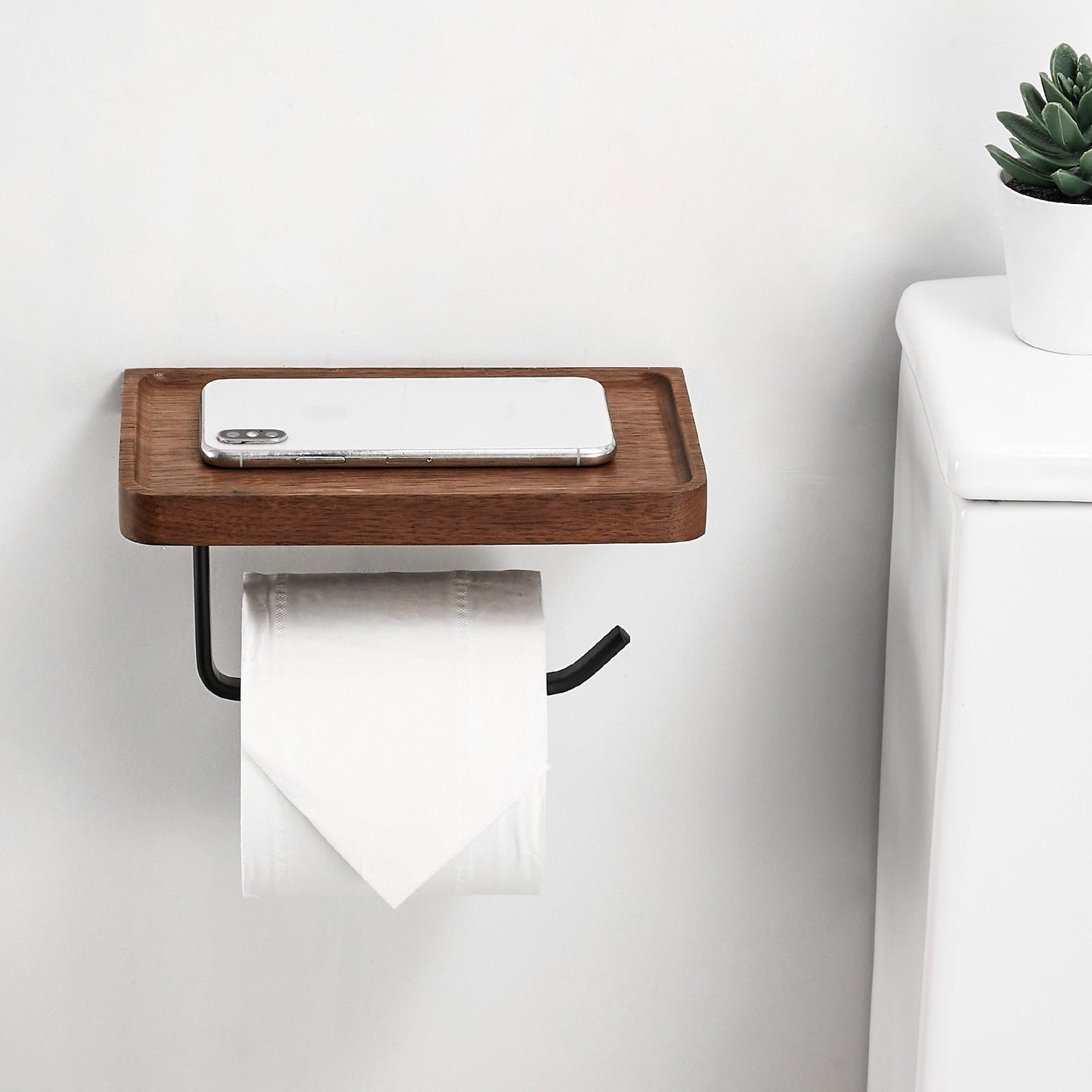 Wooden Toilet Paper and Towel Holder with Shelf